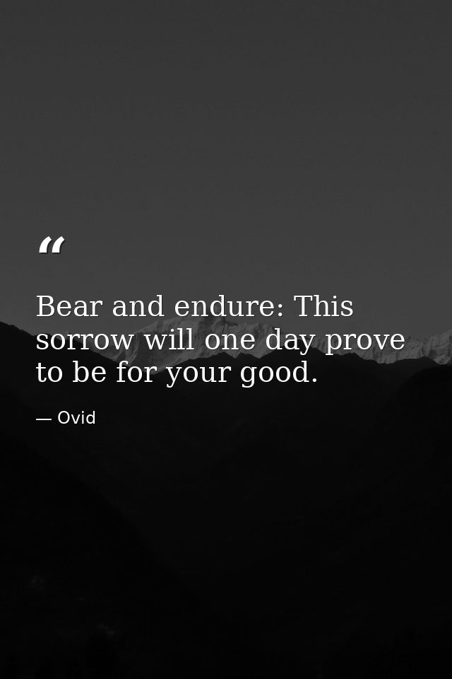 Bear and endure: This sorrow will one day prove to be for your good. — Ovid