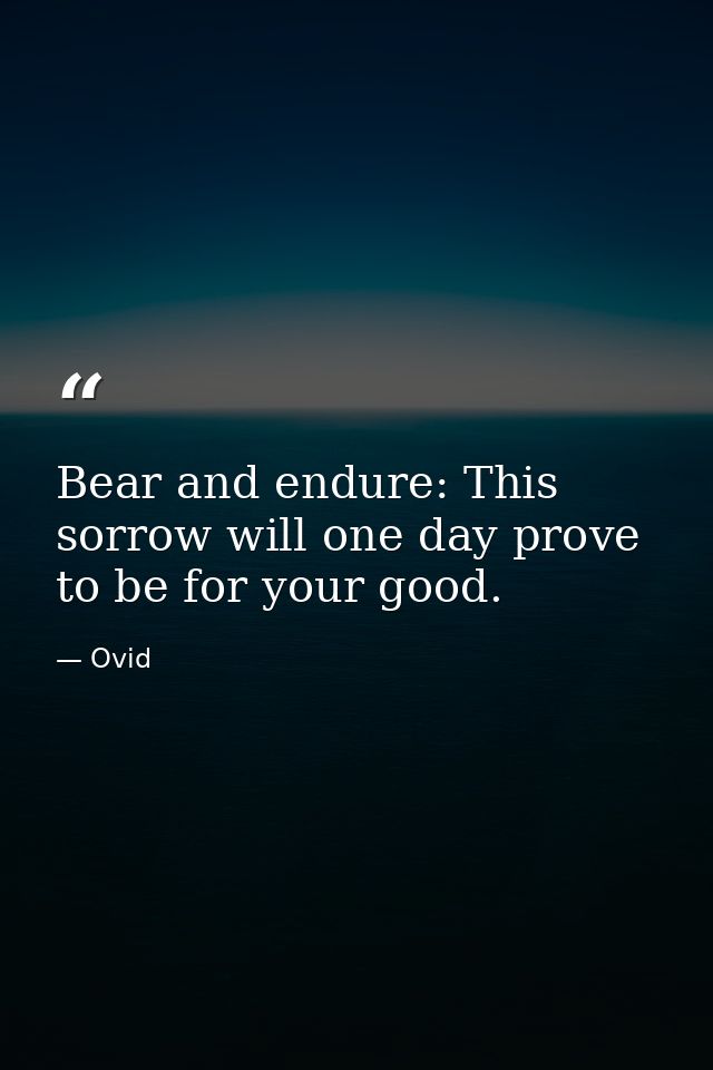 Bear and endure: This sorrow will one day prove to be for your good. — Ovid
