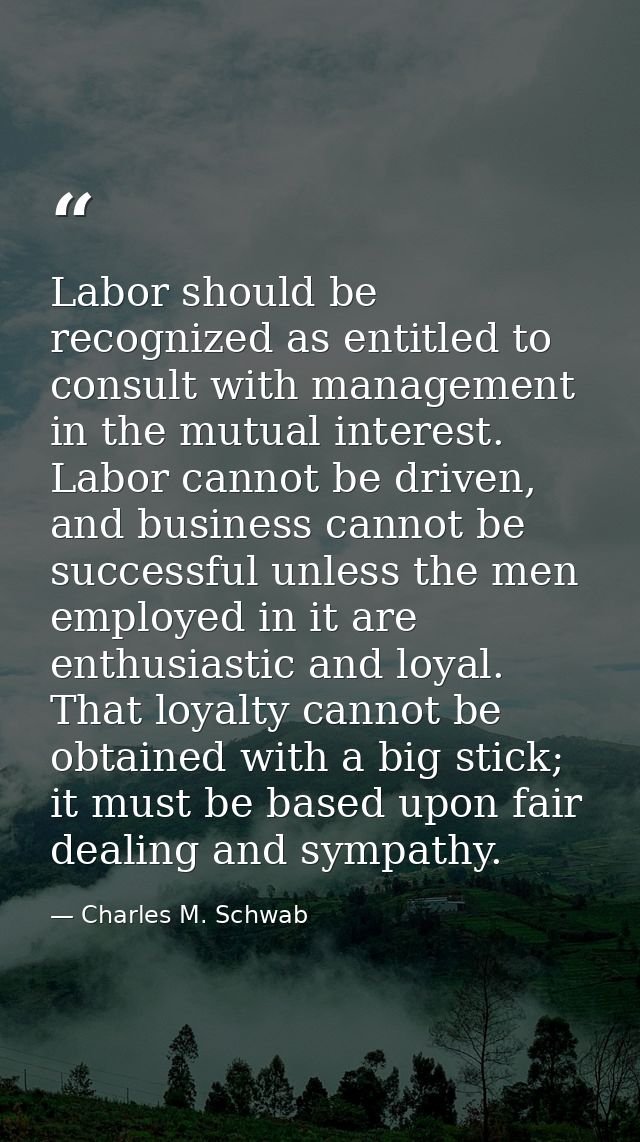 Labor should be recognized as entitled to consult with management in the mutual interest. Labor cannot be driven, and bu — Charles M. Schwab