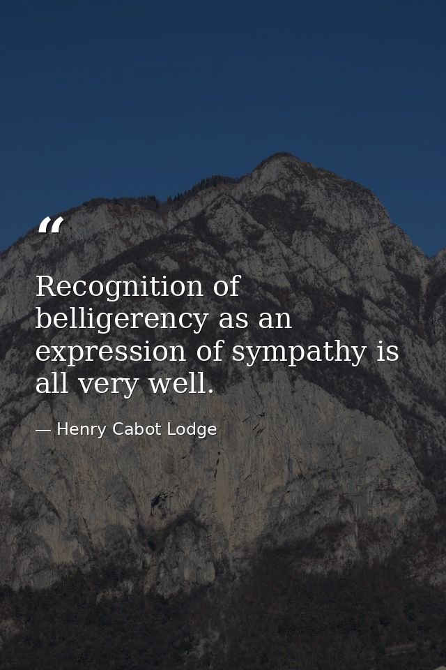 Recognition of belligerency as an expression of sympathy is all very well. — Henry Cabot Lodge