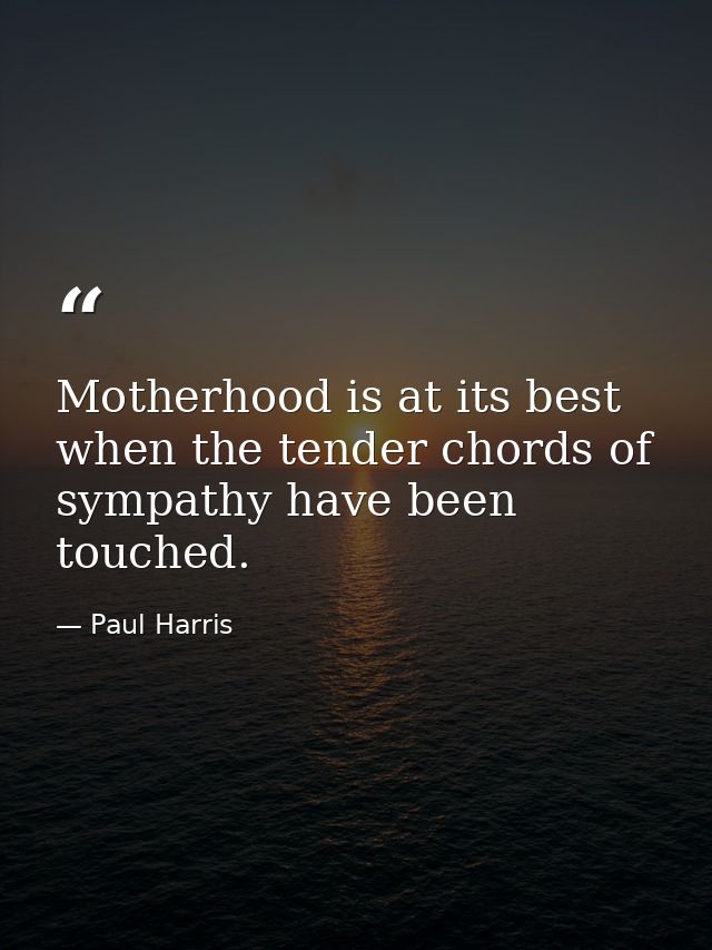 Motherhood is at its best when the tender chords of sympathy have been touched. — Paul Harris