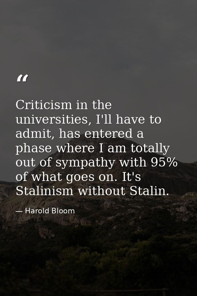 Criticism in the universities, I'll have to admit, has entered a phase where I am totally out of sympathy with 95% of wh — Harold Bloom