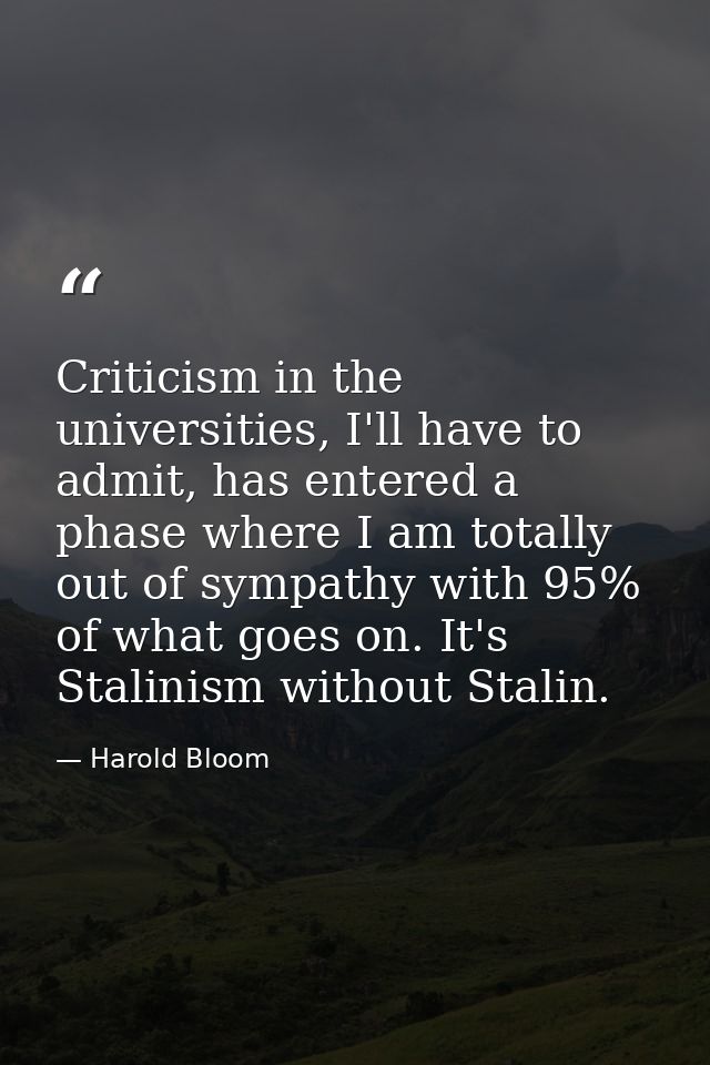Criticism in the universities, I'll have to admit, has entered a phase where I am totally out of sympathy with 95% of wh — Harold Bloom