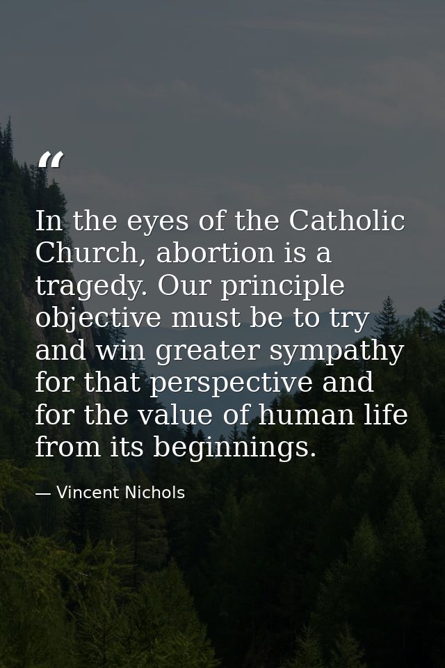 In the eyes of the Catholic Church, abortion is a tragedy. Our principle objective must be to try and win greater sympat — Vincent Nichols