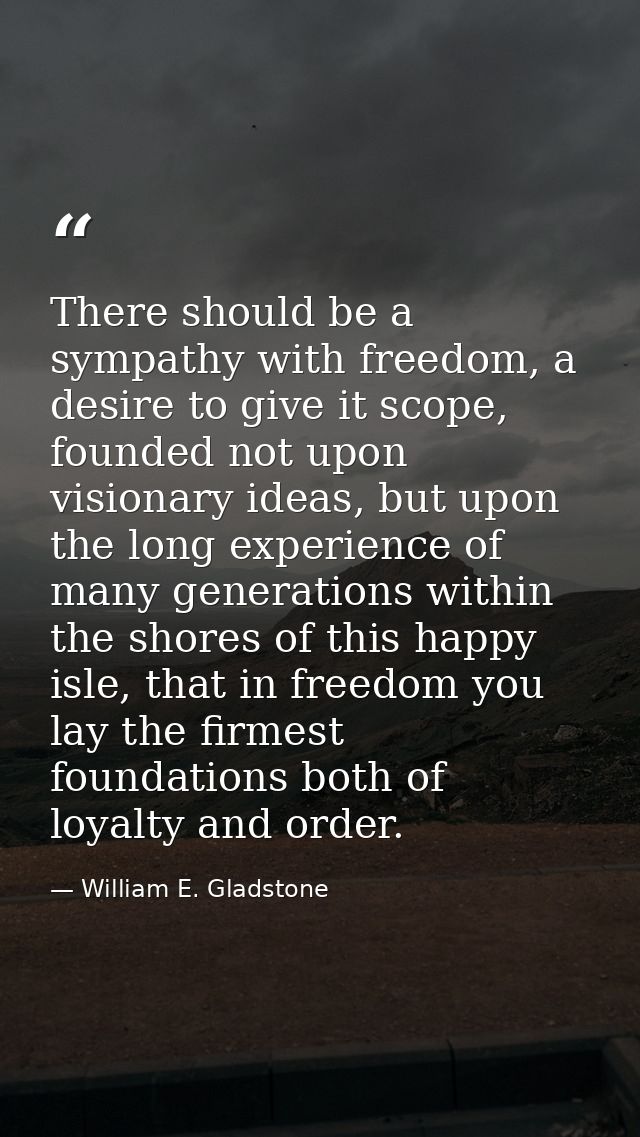 There should be a sympathy with freedom, a desire to give it scope, founded not upon visionary ideas, but upon the long  — William E. Gladstone