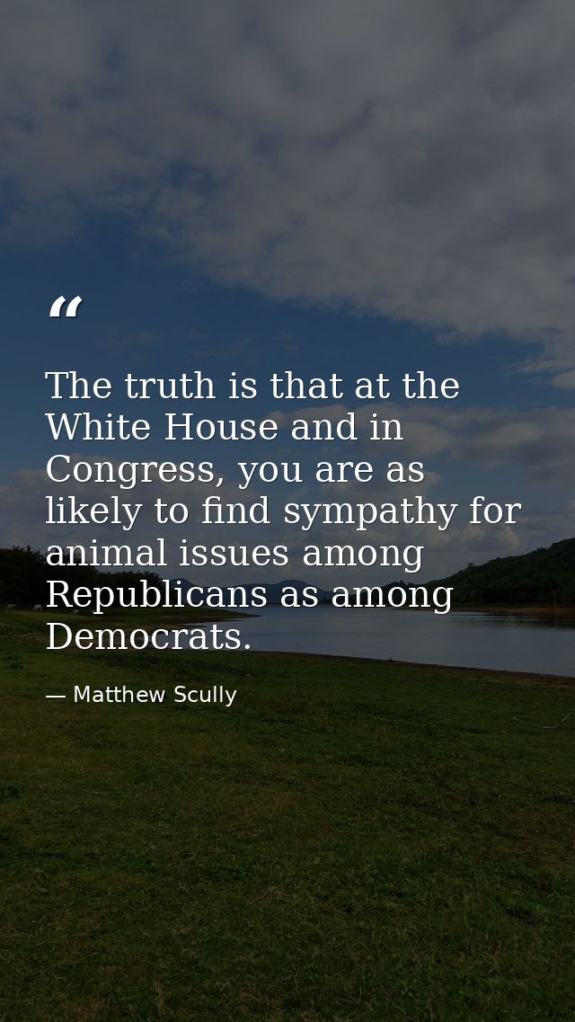 The truth is that at the White House and in Congress, you are as likely to find sympathy for animal issues among Republi — Matthew Scully