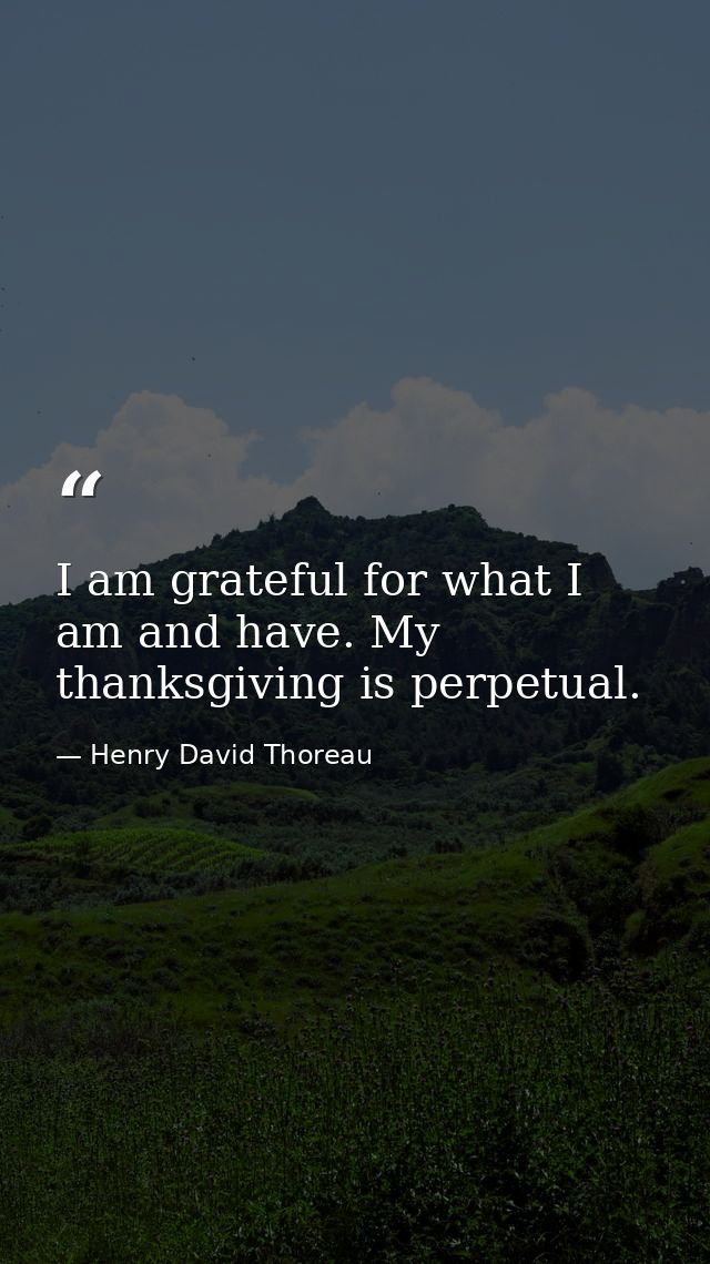 I am grateful for what I am and have. My thanksgiving is perpetual. — Henry David Thoreau