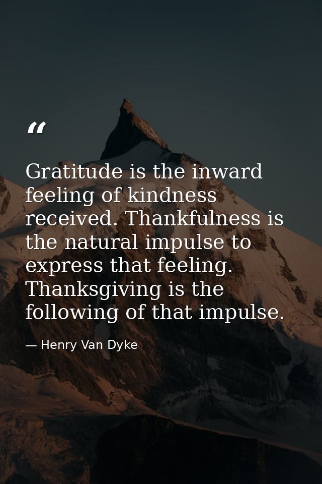 Gratitude is the inward feeling of kindness received. Thankfulness is the natural impulse to express that feeling. Thank — Henry Van Dyke