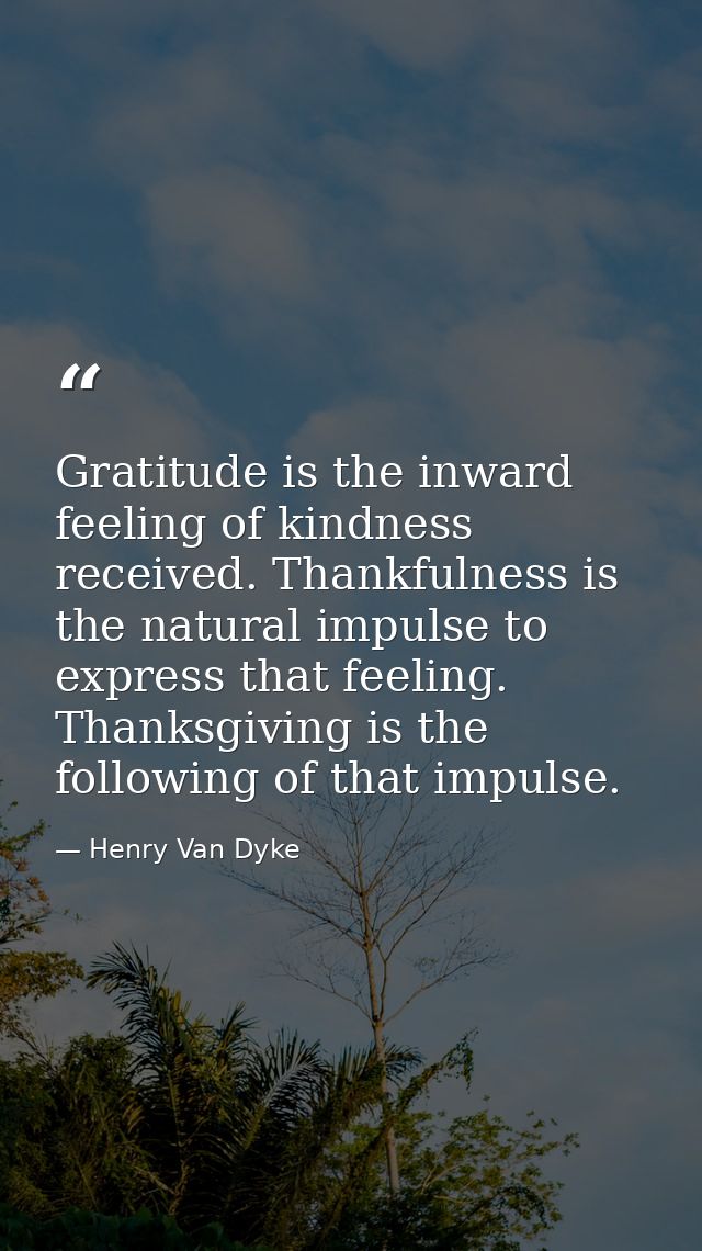 Gratitude is the inward feeling of kindness received. Thankfulness is the natural impulse to express that feeling. Thank — Henry Van Dyke