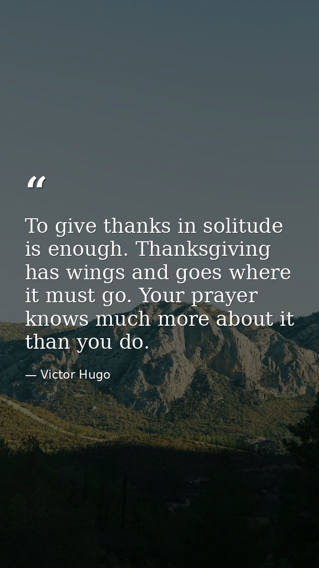 To give thanks in solitude is enough. Thanksgiving has wings and goes where it must go. Your prayer knows much more abou — Victor Hugo
