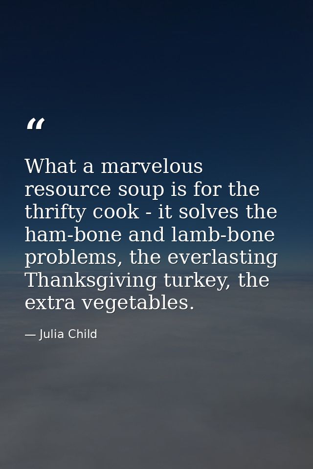 What a marvelous resource soup is for the thrifty cook - it solves the ham-bone and lamb-bone problems, the everlasting  — Julia Child