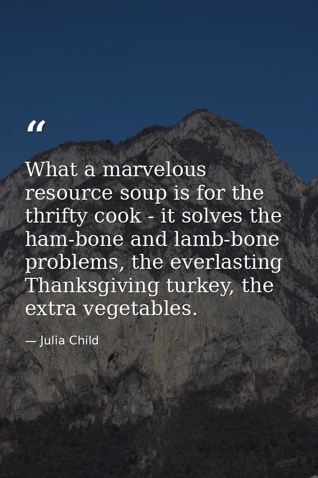What a marvelous resource soup is for the thrifty cook - it solves the ham-bone and lamb-bone problems, the everlasting  — Julia Child