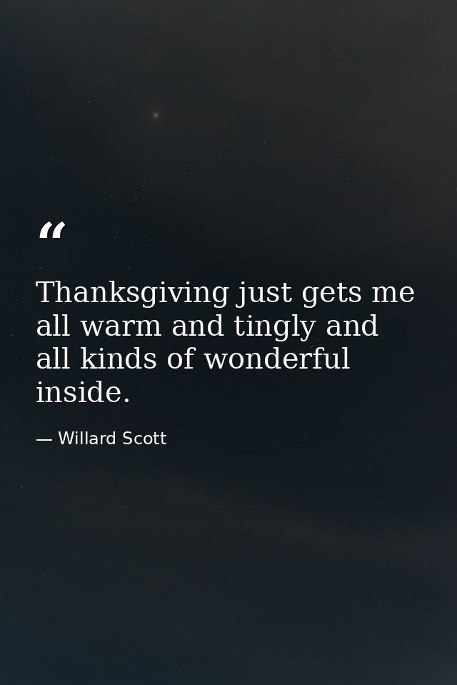 Thanksgiving just gets me all warm and tingly and all kinds of wonderful inside. — Willard Scott