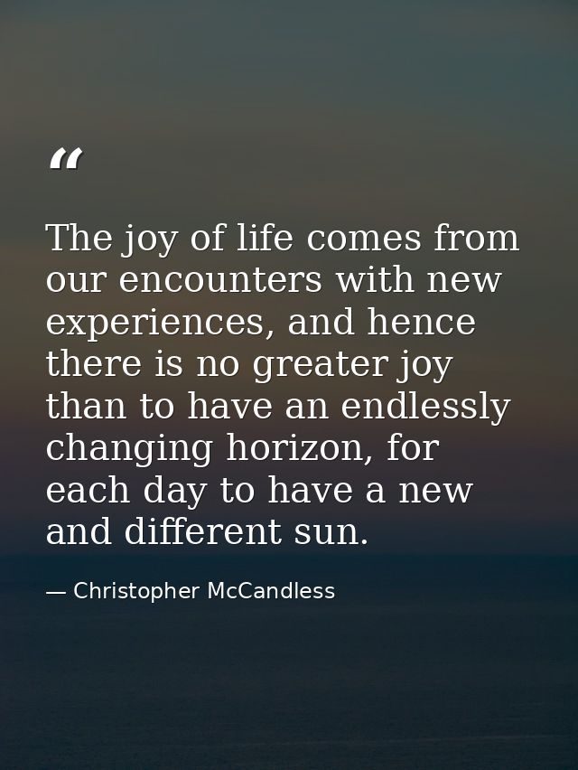 The joy of life comes from our encounters with new experiences, and hence there is no greater joy than to have an endles — Christopher McCandless