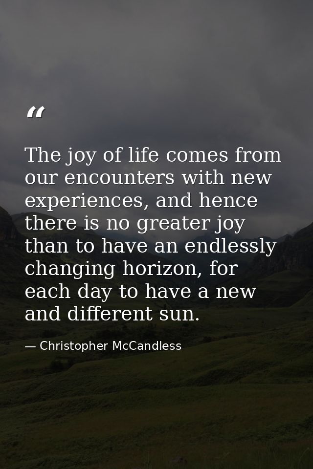The joy of life comes from our encounters with new experiences, and hence there is no greater joy than to have an endles — Christopher McCandless