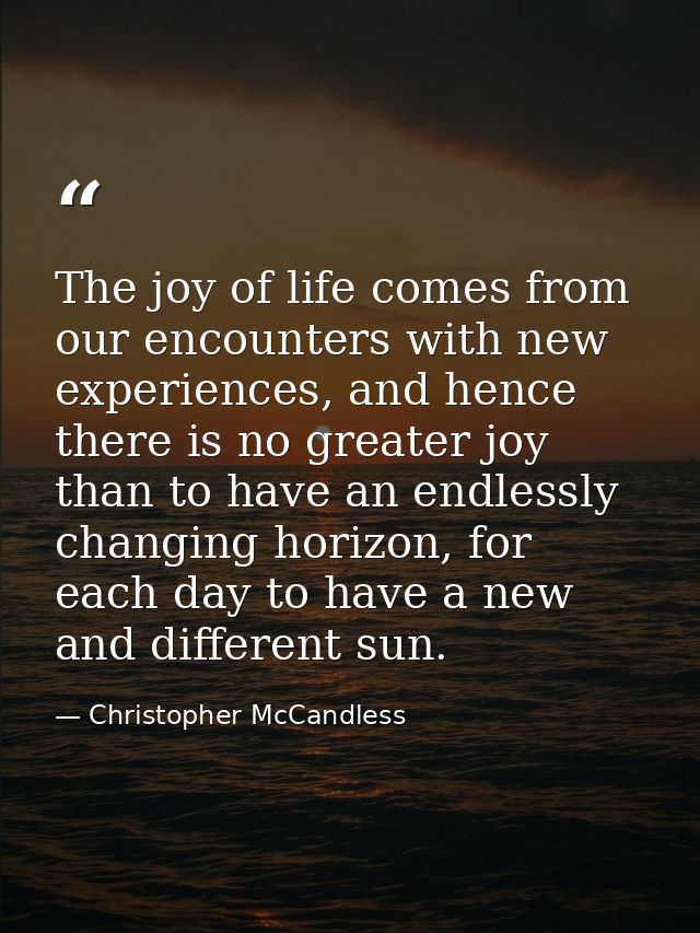 The joy of life comes from our encounters with new experiences, and hence there is no greater joy than to have an endles — Christopher McCandless