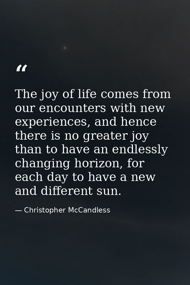 The joy of life comes from our encounters with new experiences, and hence there is no greater joy than to have an endles — Christopher McCandless