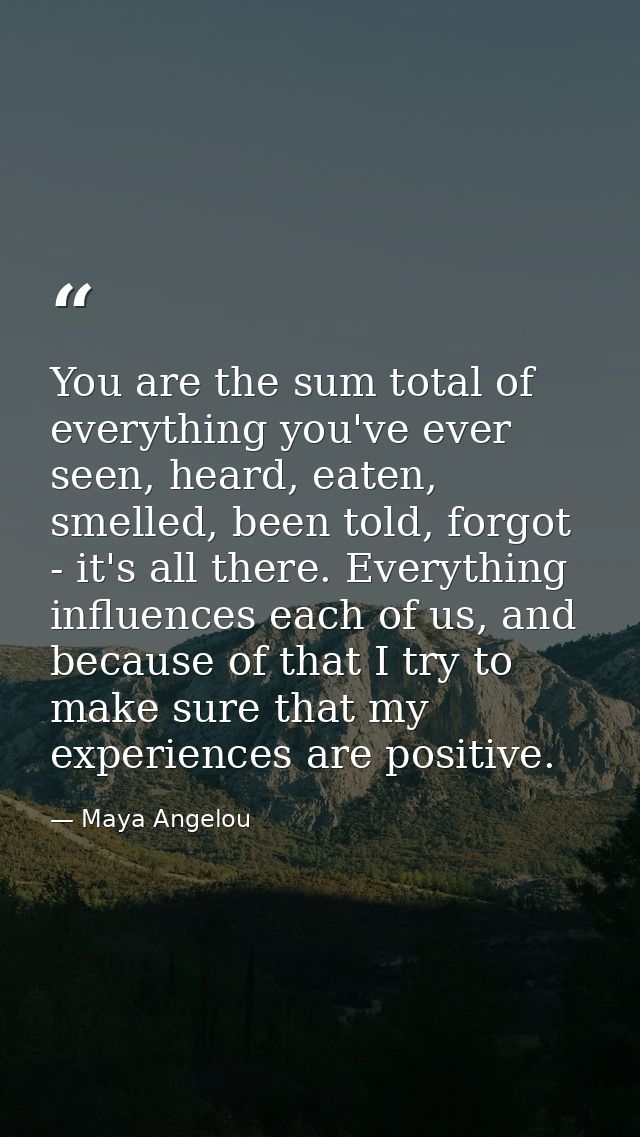 You are the sum total of everything you've ever seen, heard, eaten, smelled, been told, forgot - it's all there. Everyth — Maya Angelou