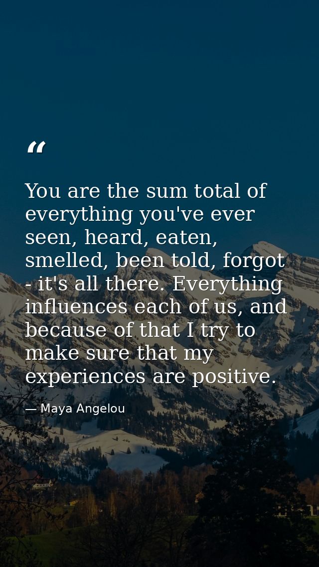 You are the sum total of everything you've ever seen, heard, eaten, smelled, been told, forgot - it's all there. Everyth — Maya Angelou