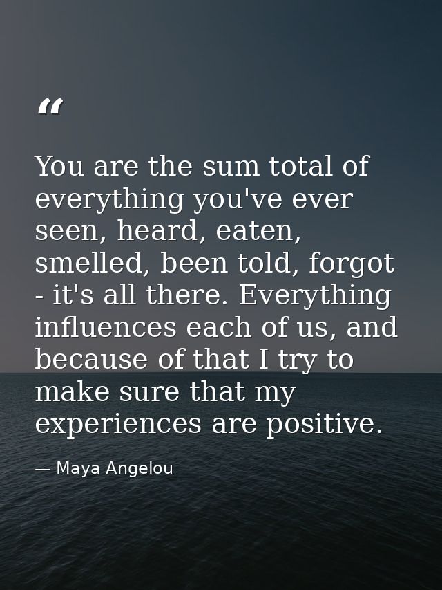 You are the sum total of everything you've ever seen, heard, eaten, smelled, been told, forgot - it's all there. Everyth — Maya Angelou