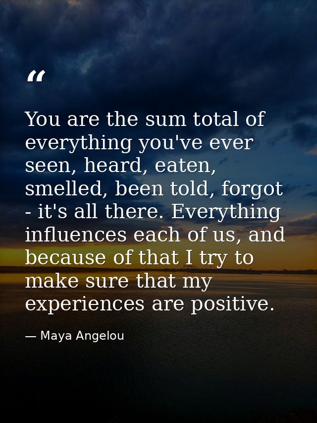 You are the sum total of everything you've ever seen, heard, eaten, smelled, been told, forgot - it's all there. Everyth — Maya Angelou