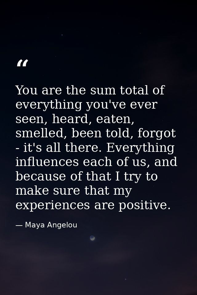 You are the sum total of everything you've ever seen, heard, eaten, smelled, been told, forgot - it's all there. Everyth — Maya Angelou