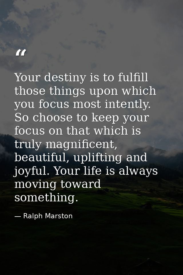 Your destiny is to fulfill those things upon which you focus most intently. So choose to keep your focus on that which i — Ralph Marston