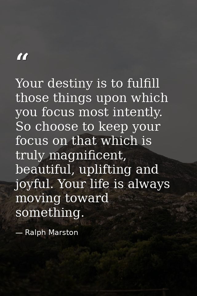 Your destiny is to fulfill those things upon which you focus most intently. So choose to keep your focus on that which i — Ralph Marston