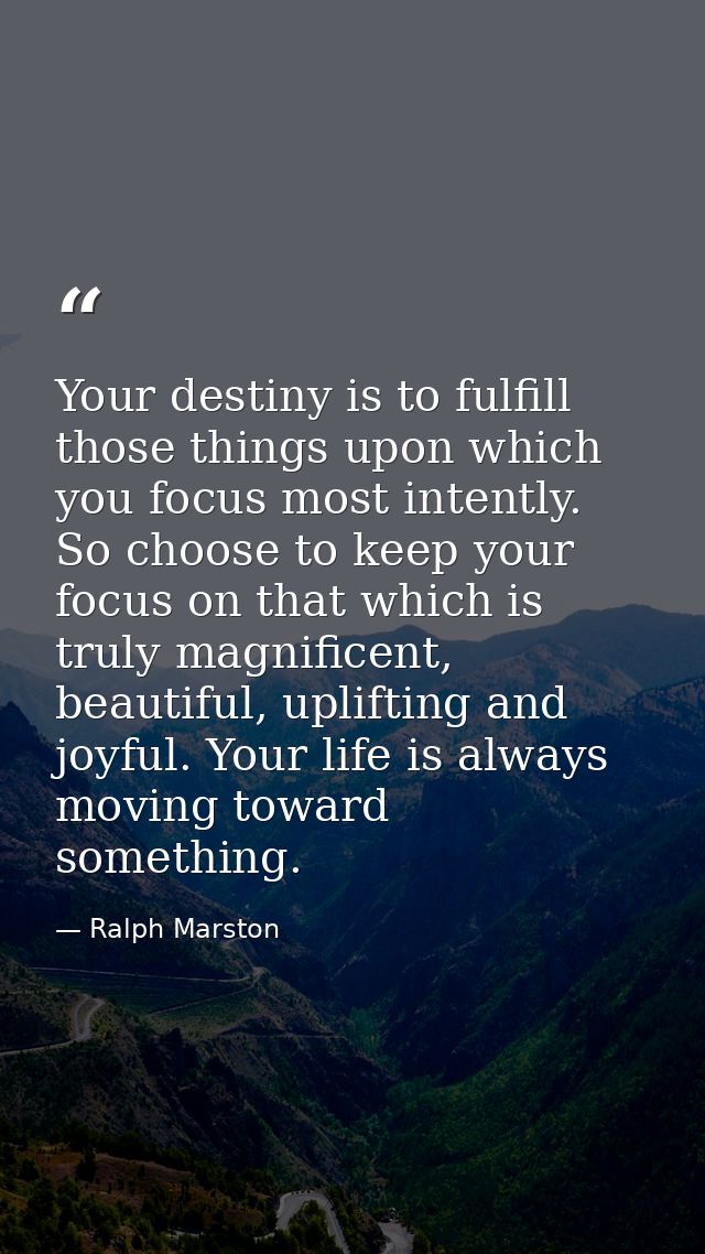 Your destiny is to fulfill those things upon which you focus most intently. So choose to keep your focus on that which i — Ralph Marston