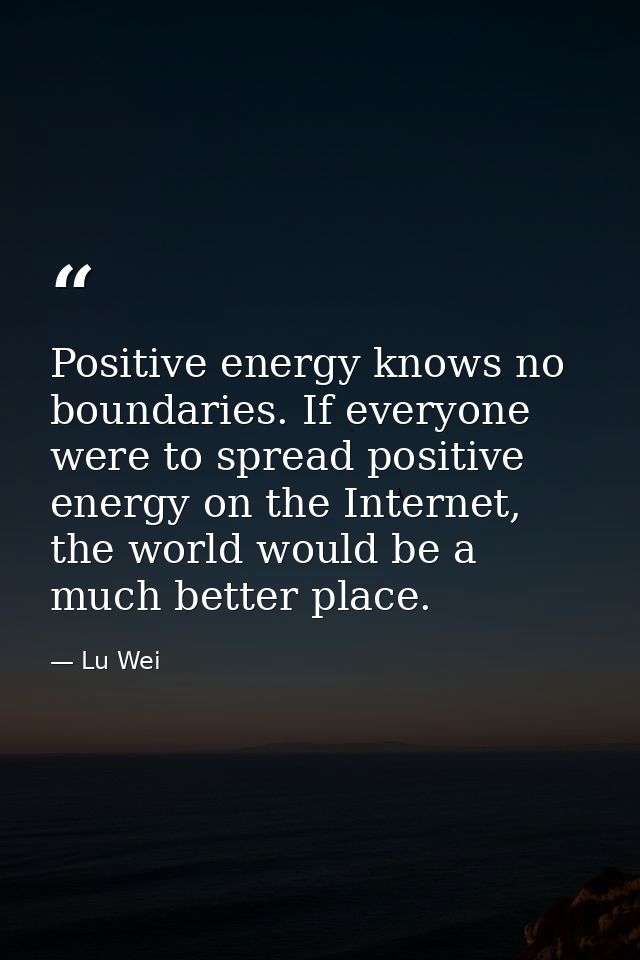 Positive energy knows no boundaries. If everyone were to spread positive energy on the Internet, the world would be a mu — Lu Wei