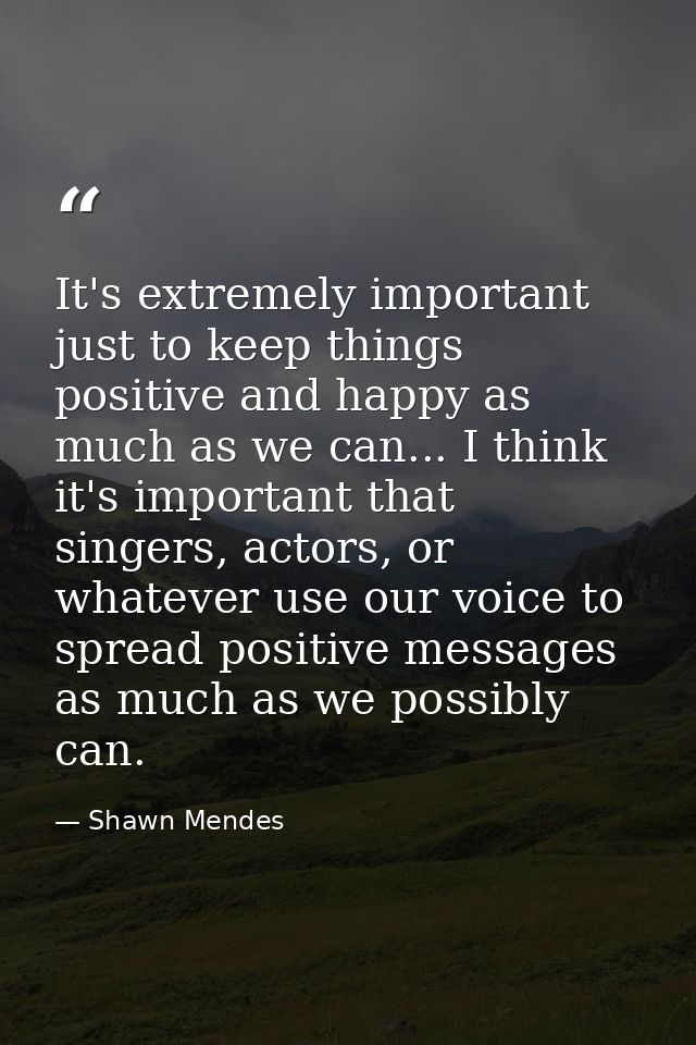 It's extremely important just to keep things positive and happy as much as we can... I think it's important that singers — Shawn Mendes