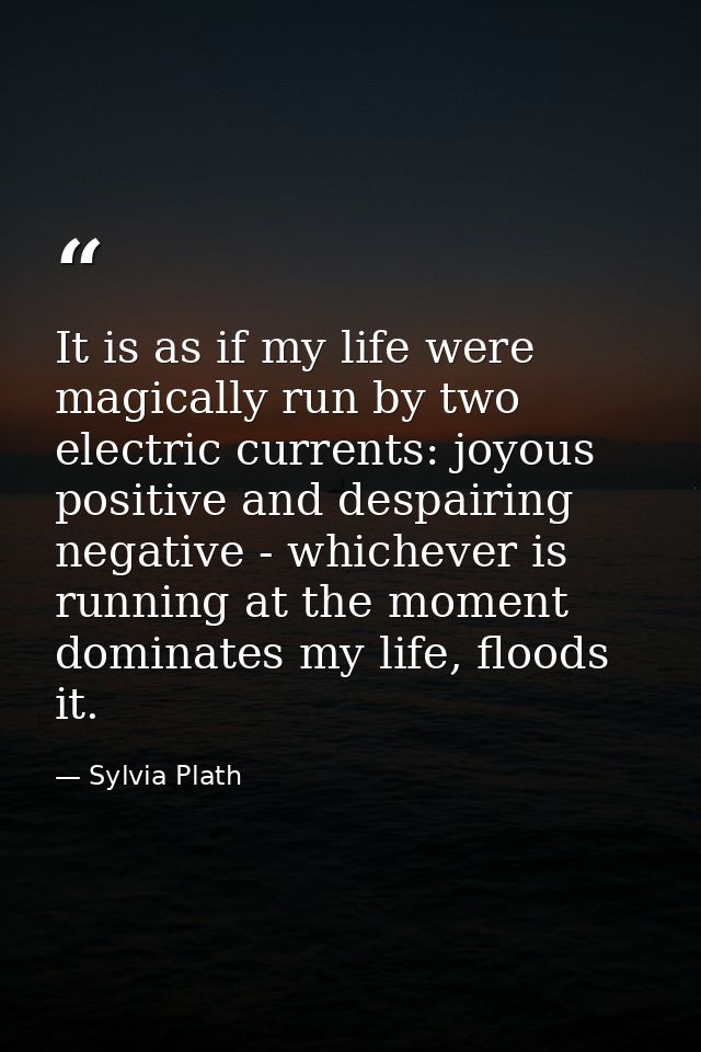 It is as if my life were magically run by two electric currents: joyous positive and despairing negative - whichever is  — Sylvia Plath