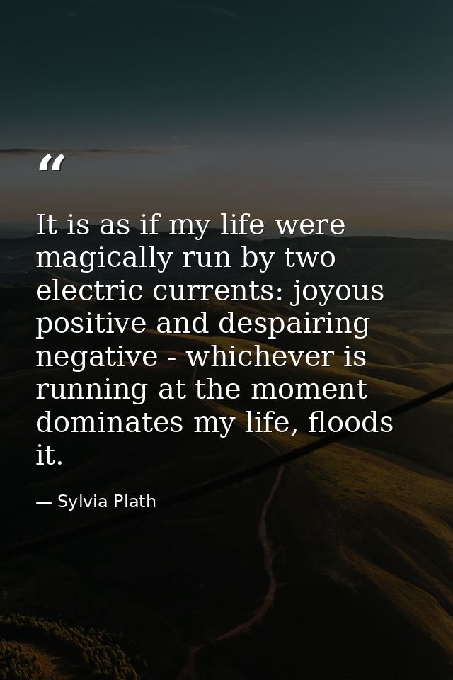 It is as if my life were magically run by two electric currents: joyous positive and despairing negative - whichever is  — Sylvia Plath