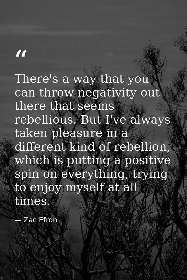There's a way that you can throw negativity out there that seems rebellious. But I've always taken pleasure in a differe — Zac Efron