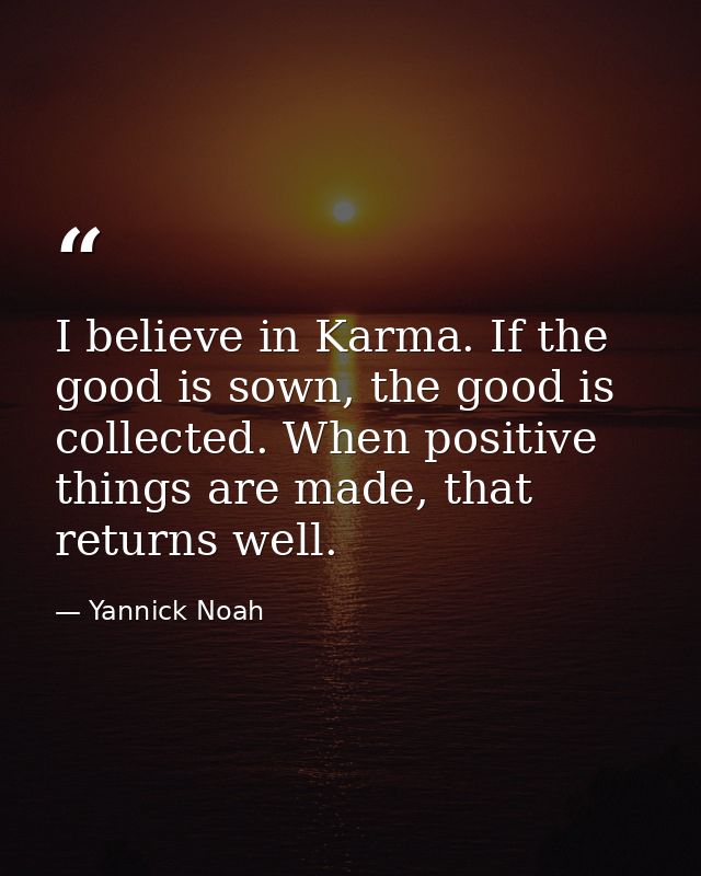 I believe in Karma. If the good is sown, the good is collected. When positive things are made, that returns well. — Yannick Noah
