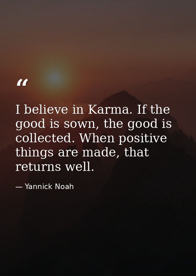 I believe in Karma. If the good is sown, the good is collected. When positive things are made, that returns well. — Yannick Noah