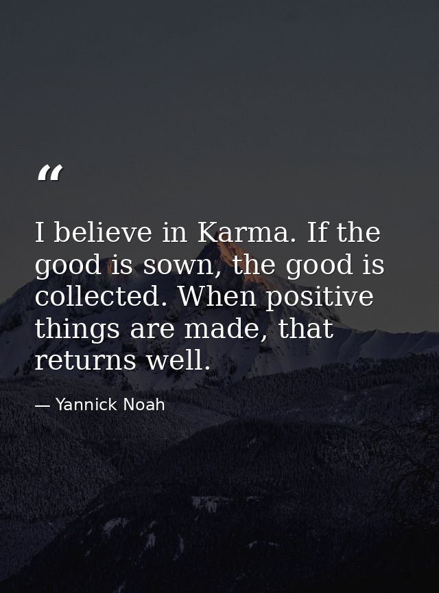 I believe in Karma. If the good is sown, the good is collected. When positive things are made, that returns well. — Yannick Noah