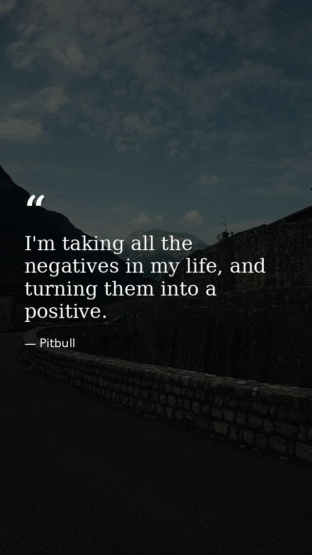 I'm taking all the negatives in my life, and turning them into a positive. — Pitbull