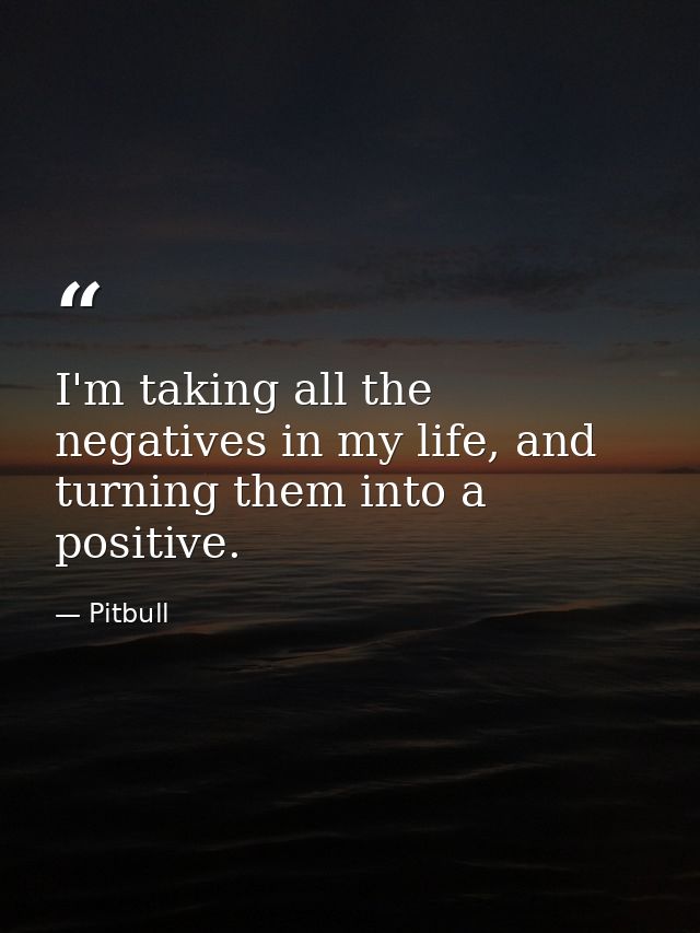 I'm taking all the negatives in my life, and turning them into a positive. — Pitbull