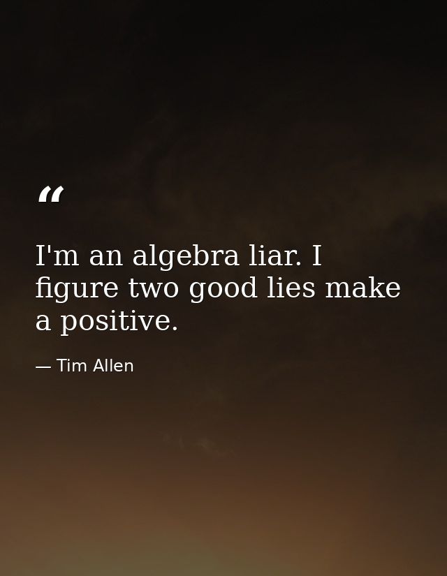 I'm an algebra liar. I figure two good lies make a positive. — Tim Allen