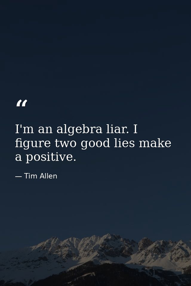 I'm an algebra liar. I figure two good lies make a positive. — Tim Allen