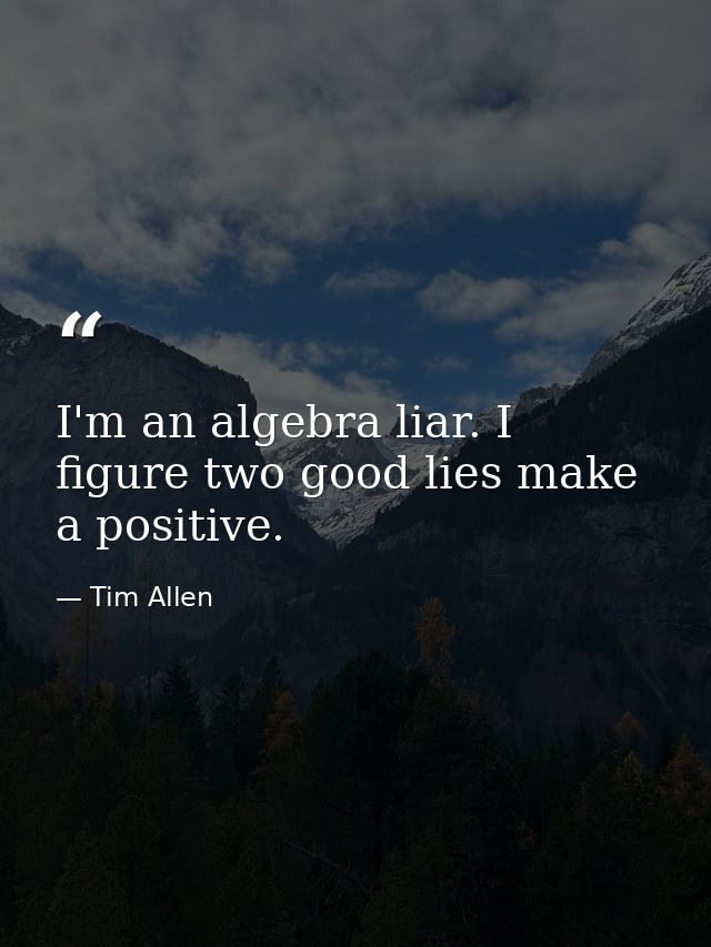 I'm an algebra liar. I figure two good lies make a positive. — Tim Allen