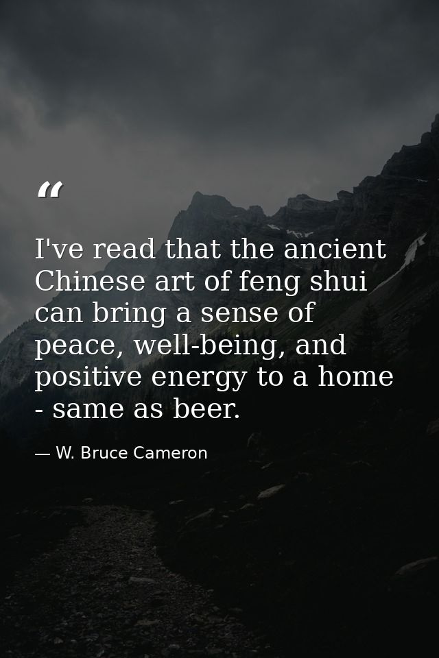 I've read that the ancient Chinese art of feng shui can bring a sense of peace, well-being, and positive energy to a hom — W. Bruce Cameron