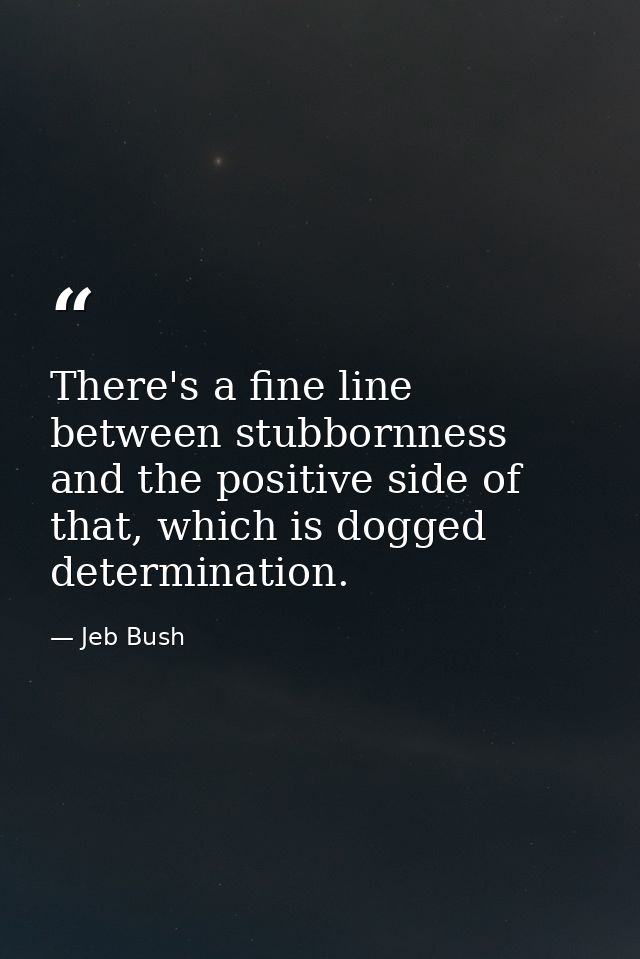 There's a fine line between stubbornness and the positive side of that, which is dogged determination. — Jeb Bush