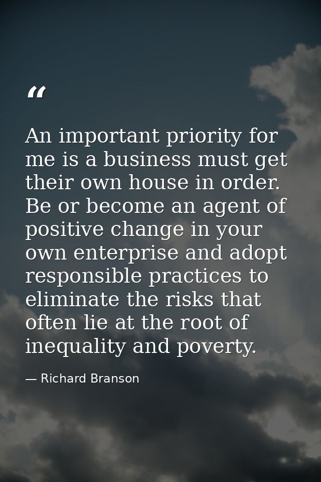 An important priority for me is a business must get their own house in order. Be or become an agent of positive change i — Richard Branson