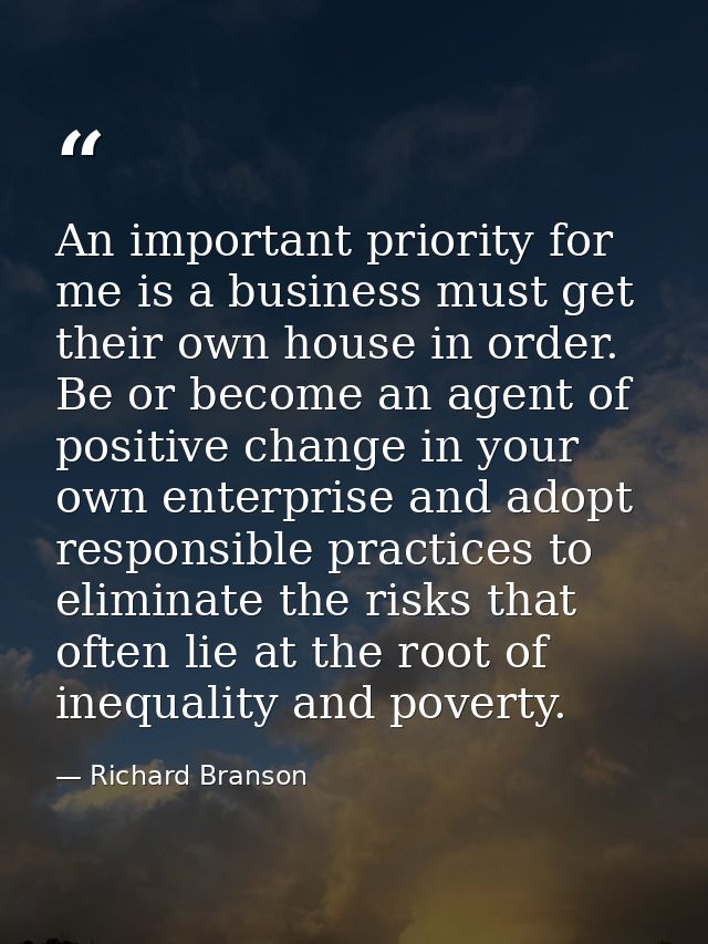 An important priority for me is a business must get their own house in order. Be or become an agent of positive change i — Richard Branson