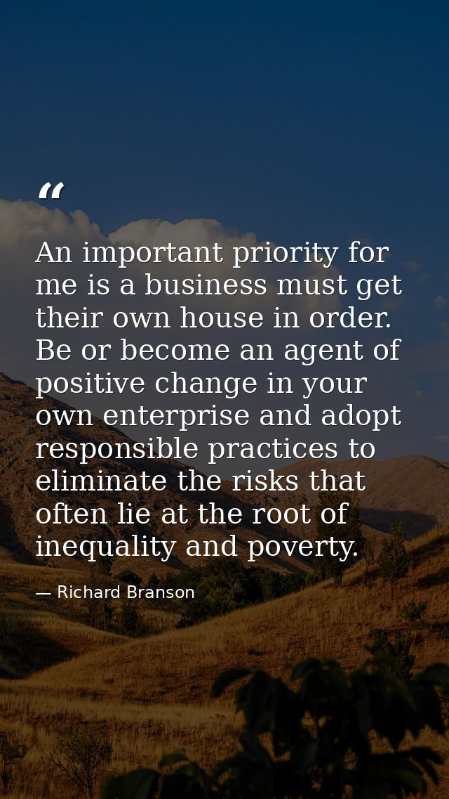 An important priority for me is a business must get their own house in order. Be or become an agent of positive change i — Richard Branson