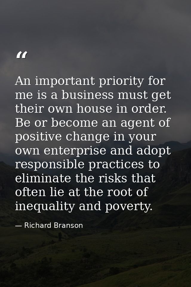 An important priority for me is a business must get their own house in order. Be or become an agent of positive change i — Richard Branson