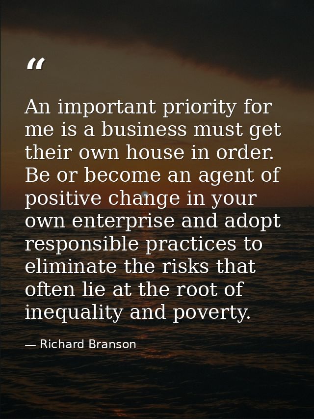 An important priority for me is a business must get their own house in order. Be or become an agent of positive change i — Richard Branson
