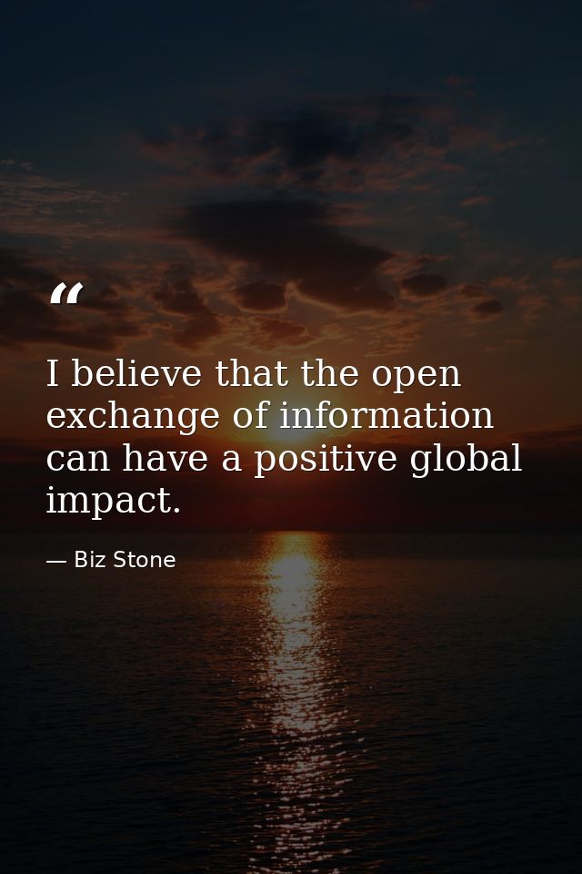 I believe that the open exchange of information can have a positive global impact. — Biz Stone